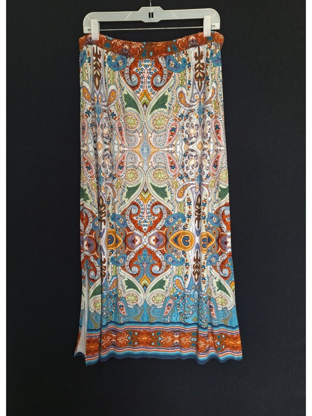 💙 Boho Paisley Maxi Skirt Multicolor Pull On Size XL Elastic Waist Festival Boh - Picture 7 of 7